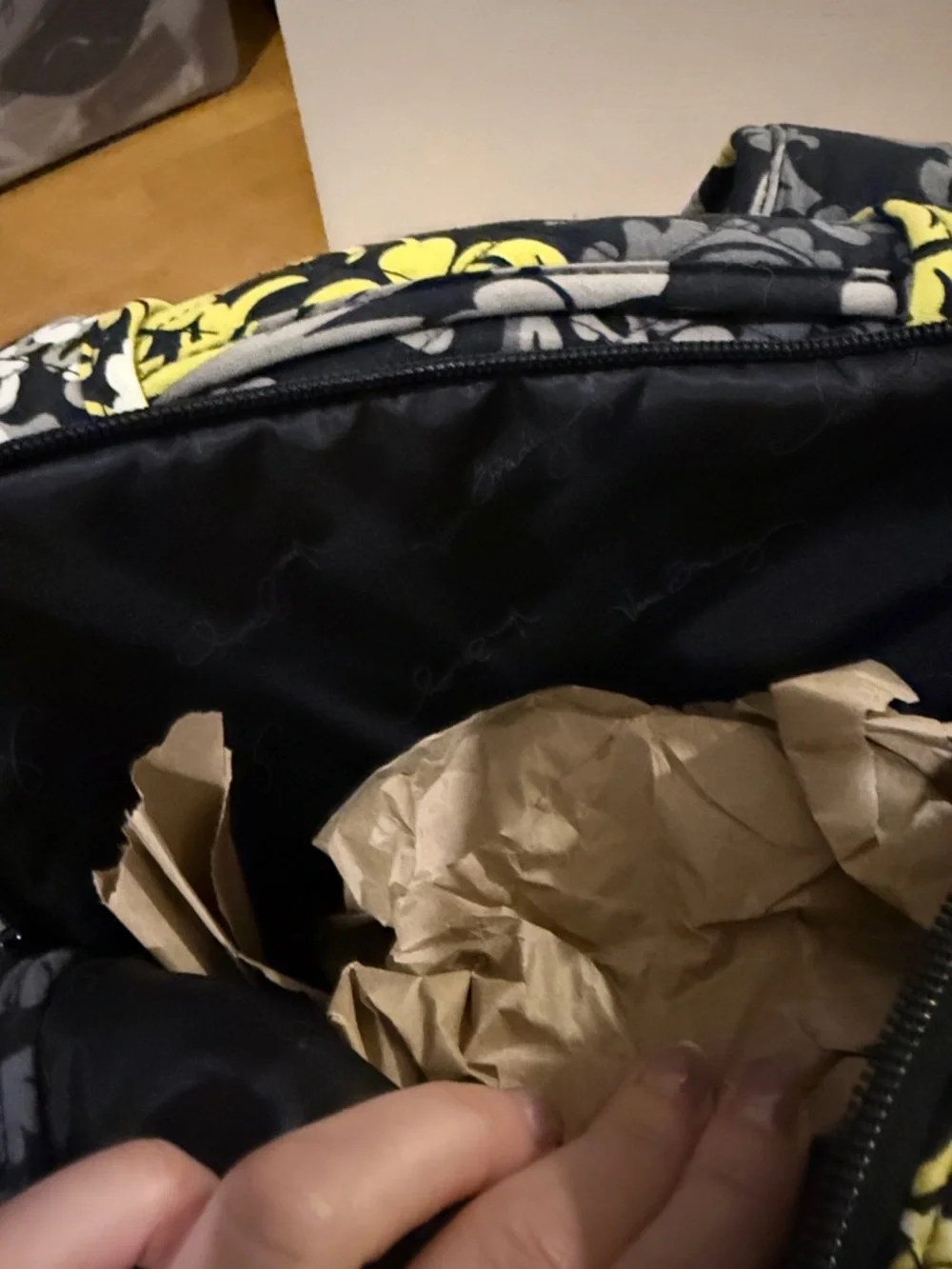 Vera Bradley Baroque Black Gray Yellow Floral Laptop Backpack